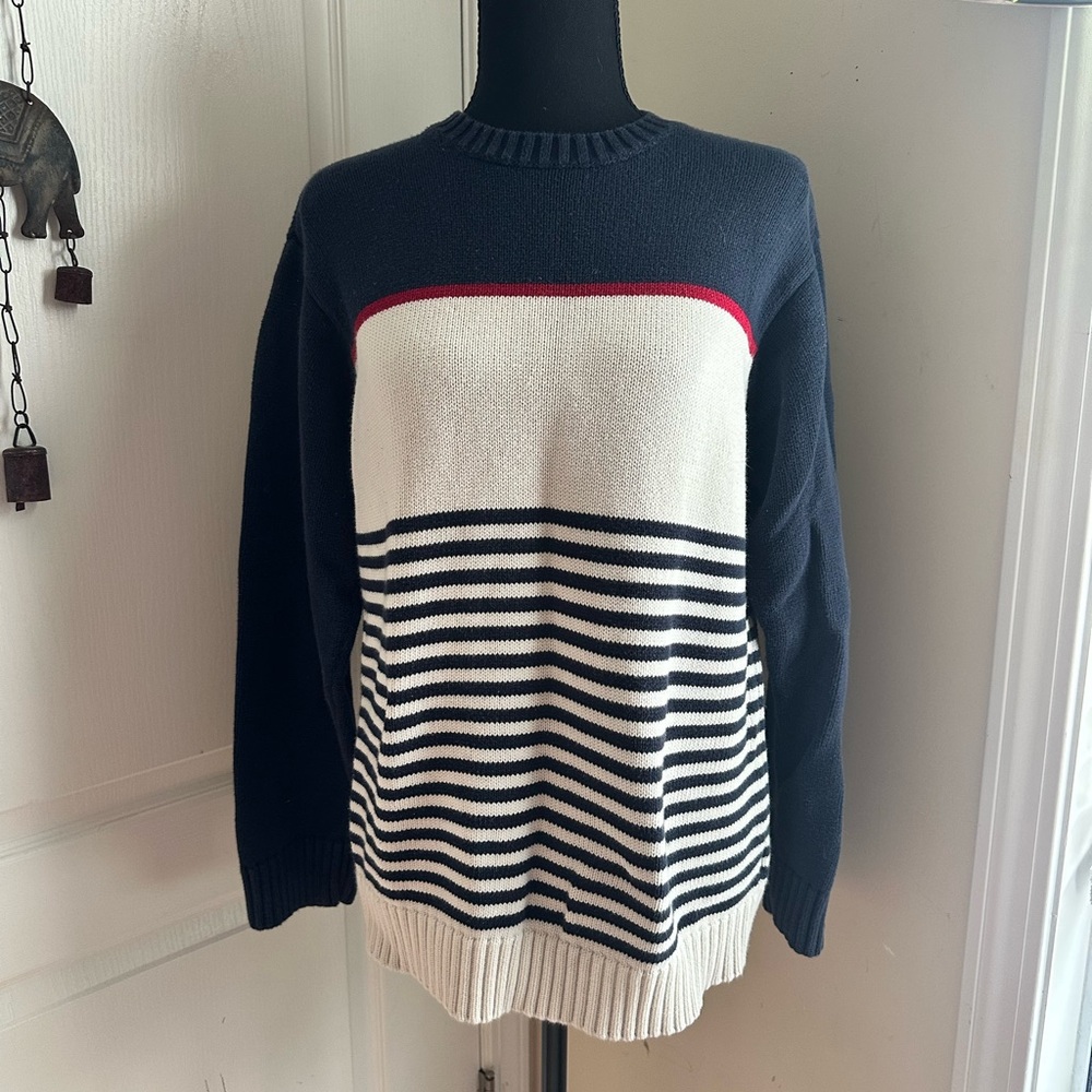 Tommy Hilfiger Navy and White Sweater with Red Detail